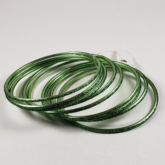 Women's Stunning Set of 10 Green Sparkling Bangle  Bracelets, Size 8" - Picture 4 of 6